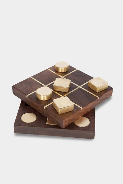 Walnut & Brass Tic-Tac-Toe Set