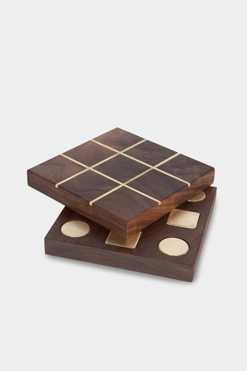 Walnut & Brass Tic-Tac-Toe Set